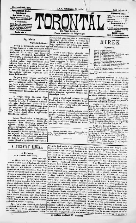 Torontál, 25. évf. 1896. február 4. 28. sz.