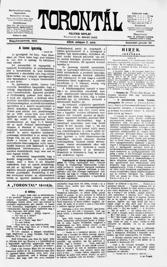 Torontál, 39. évf. 1910. január 22. 17. sz.
