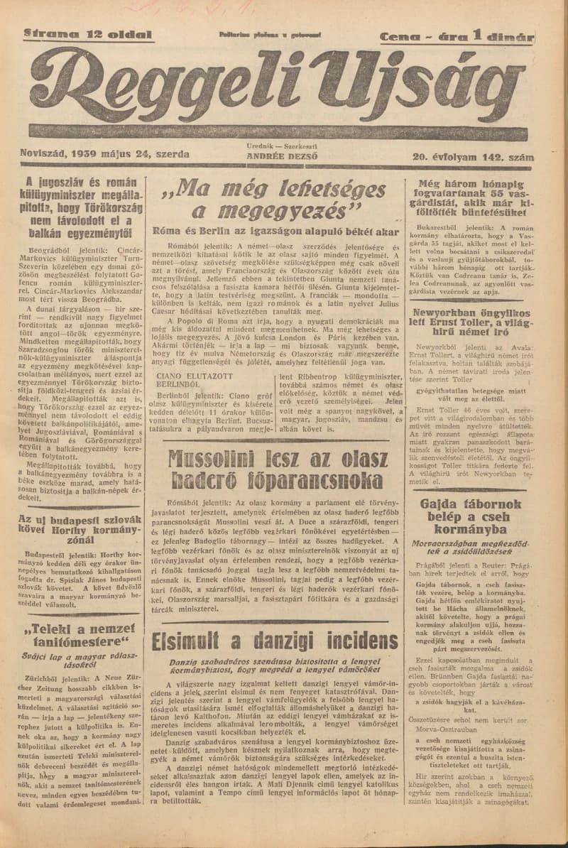 Reggeli Újság, 20. évf. 1939. május 24. 142. sz.