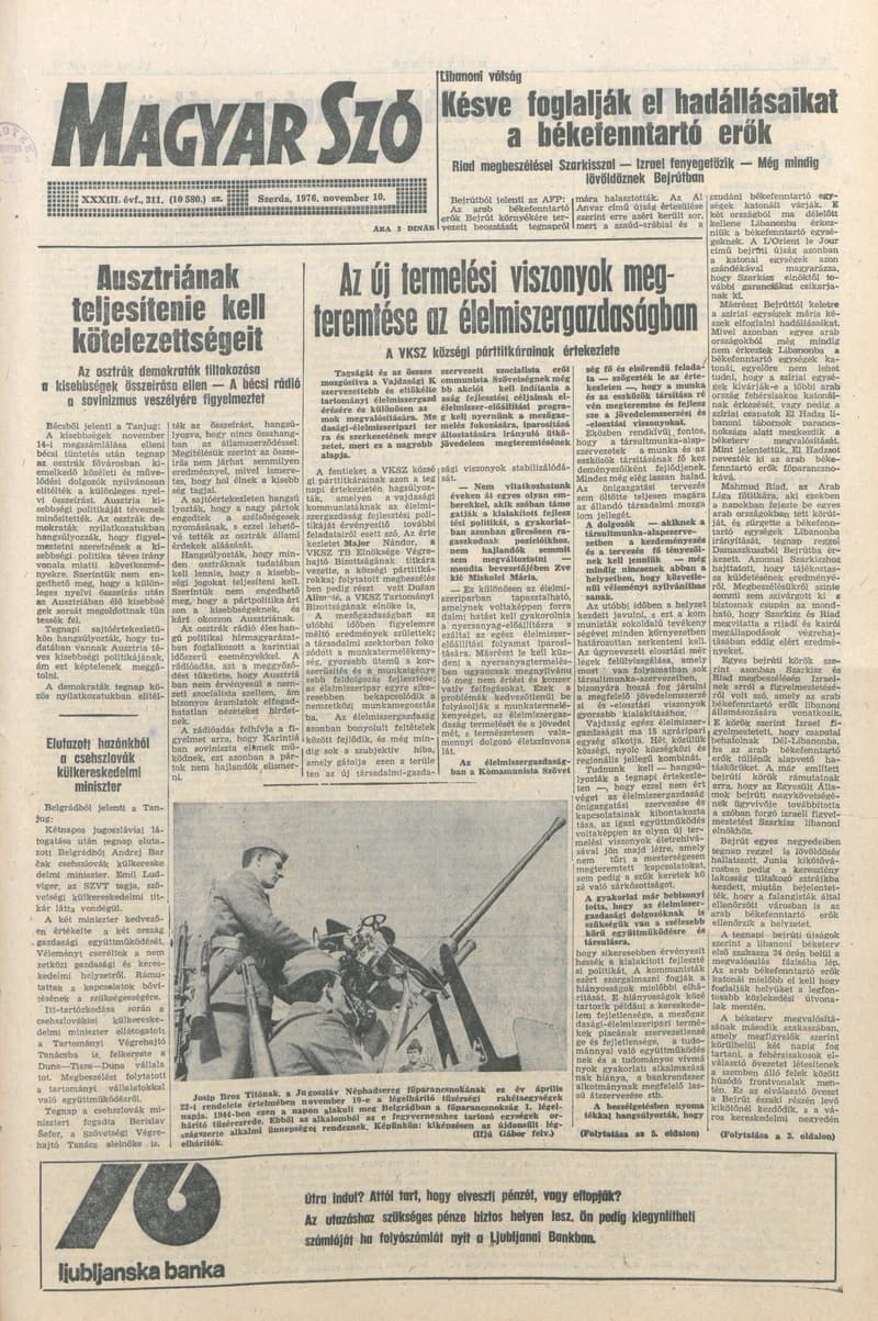 Magyar Szó, 33. évf. 1976. november 10. 311. sz. 1–20. oldal