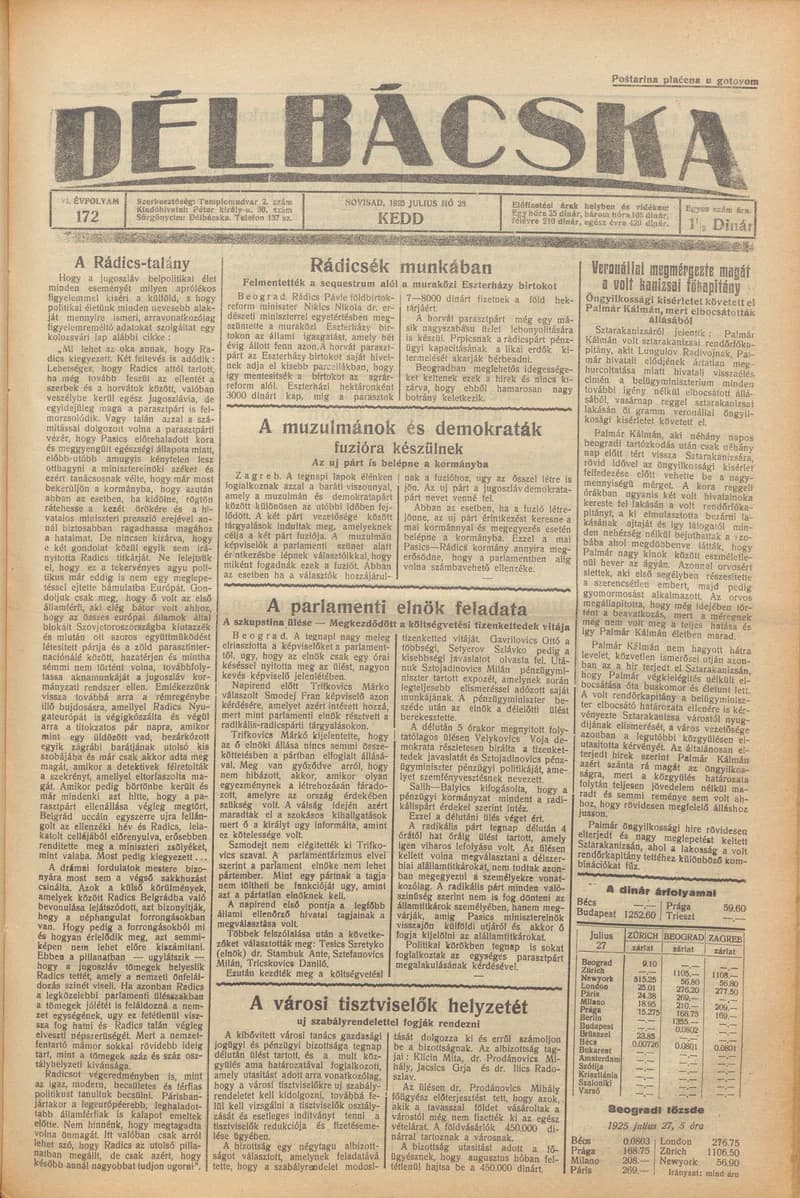 Délbácska, 6. évf. 1925. július 28. 172. sz.