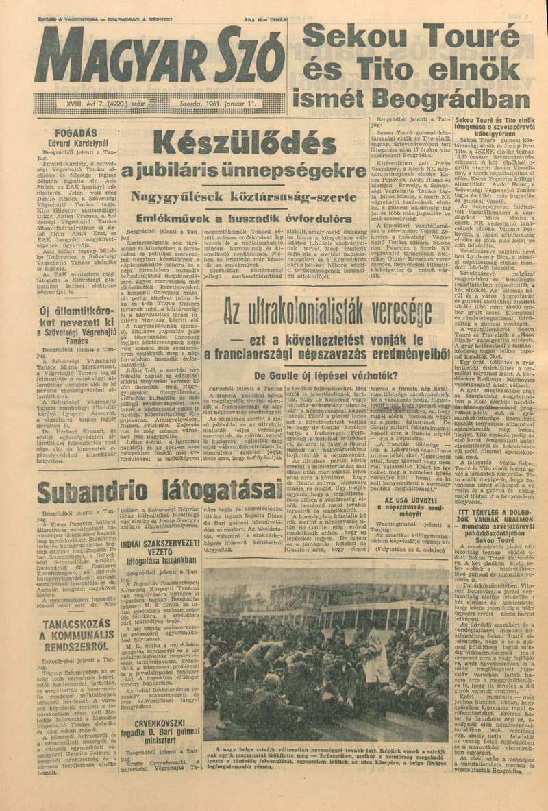 Magyar Szó, 18. évf. 1961. január 11. 7. sz. 1–12. oldal