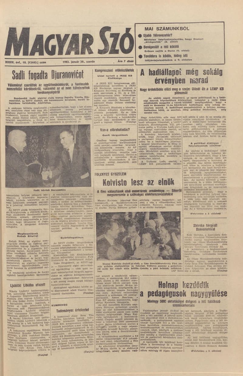 Magyar Szó, 39. évf. 1982. január 20. 18. sz. 1–20. oldal