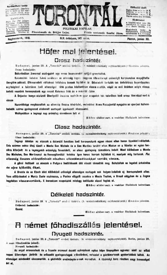 Torontál, 45. évf. 1916. június 30. 147. sz.
