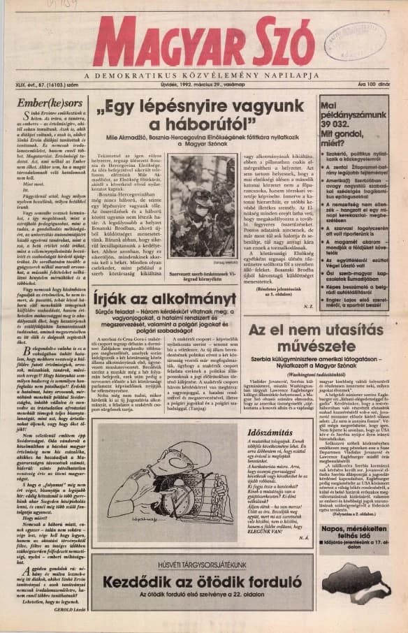 Magyar Szó, 49. évf. 1992. március 29. 87. sz. 1–32. oldal