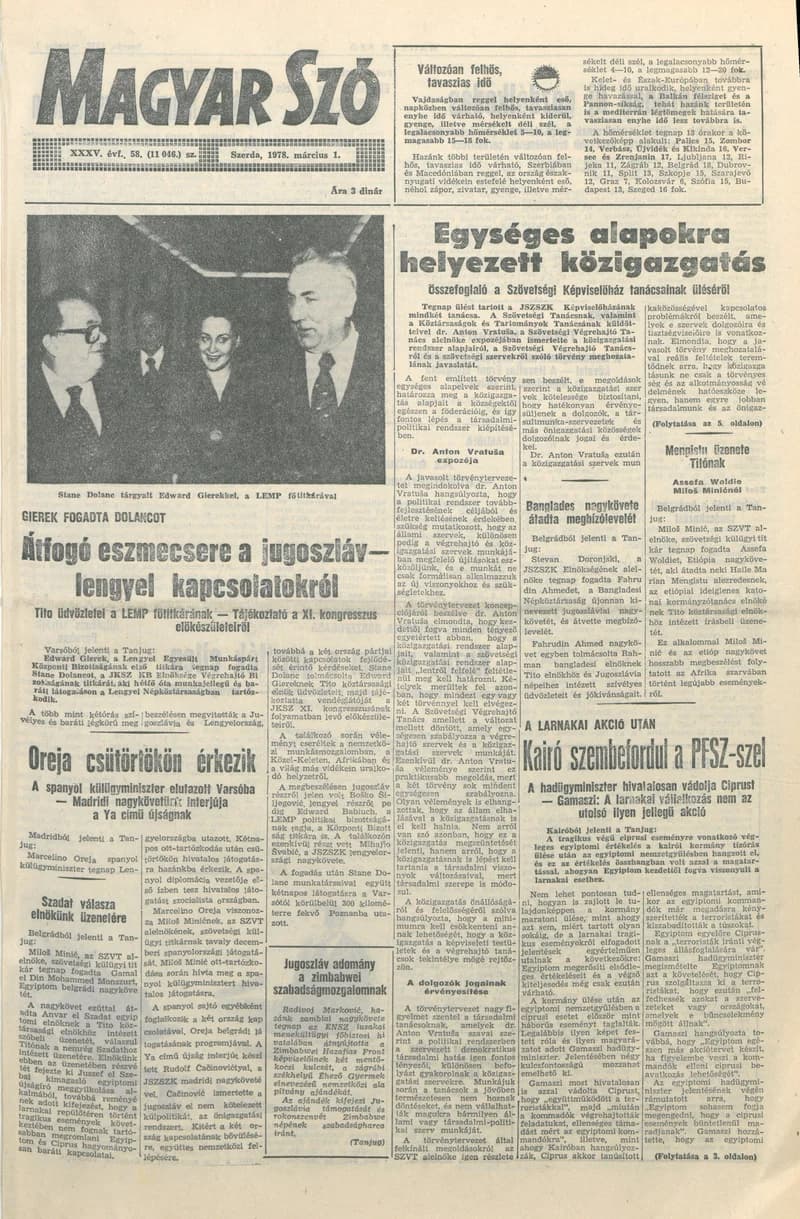 Magyar Szó, 35. évf. 1978. március 1. 58. sz. 1–20. oldal