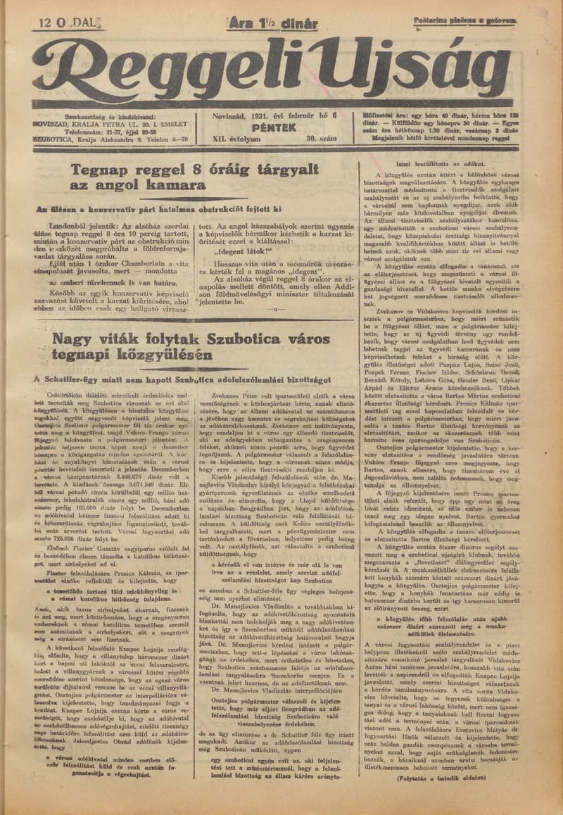 Reggeli Újság, 12. évf. 1931. február 6. 30. sz.