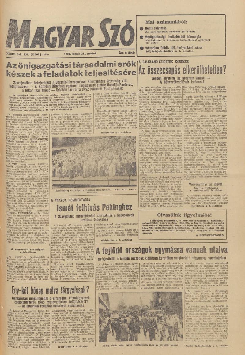 Magyar Szó, 39. évf. 1982. május 21. 137. sz. 1–24. oldal