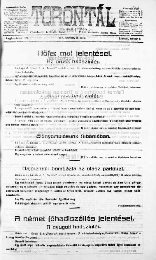 Torontál, 45. évf. 1916. február 5. 28. sz.