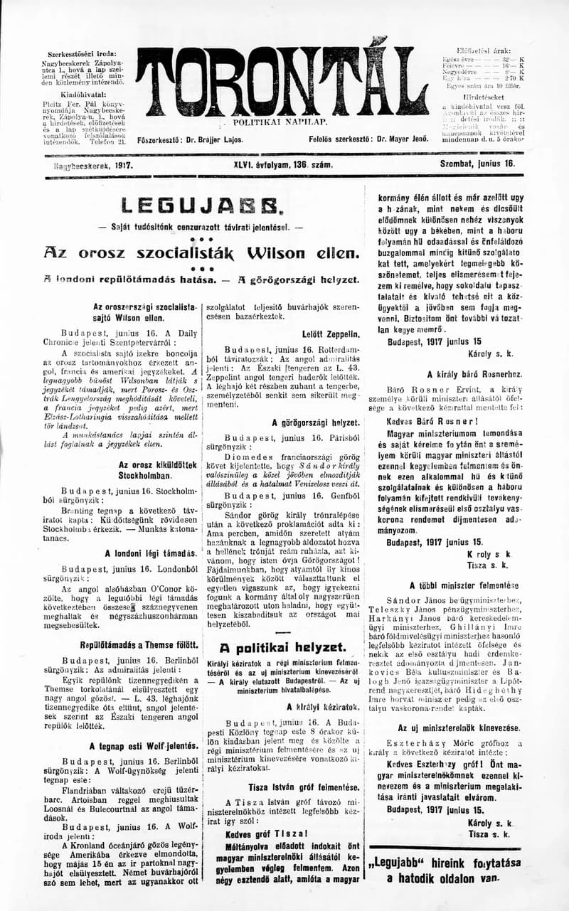 Torontál, 46. évf. 1917. június 16. 136. sz.