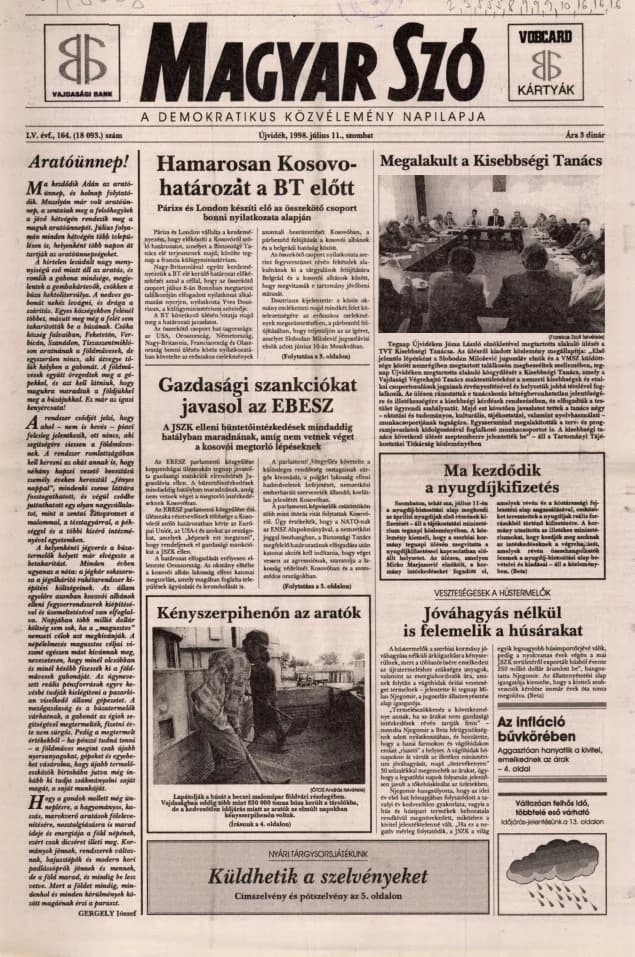 Magyar Szó, 55. évf. 1998. július 11. 164. sz. 1–16. oldal