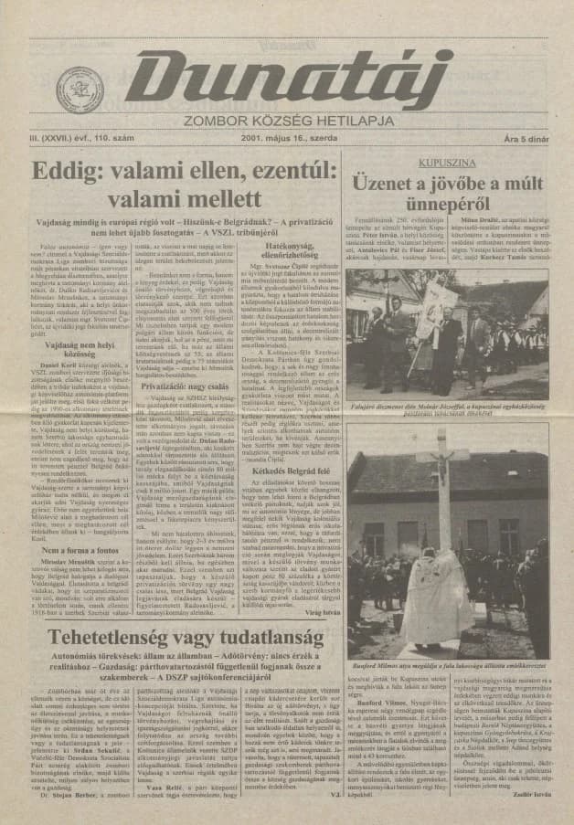Dunatáj, 3. évf. 2001. május 16. 110. sz.