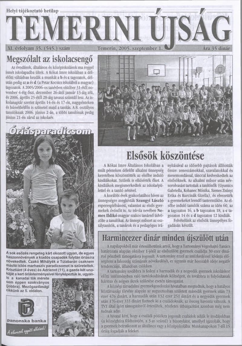 Temerini Újság, 11. évf. 2005. szeptember 1. 35. sz.