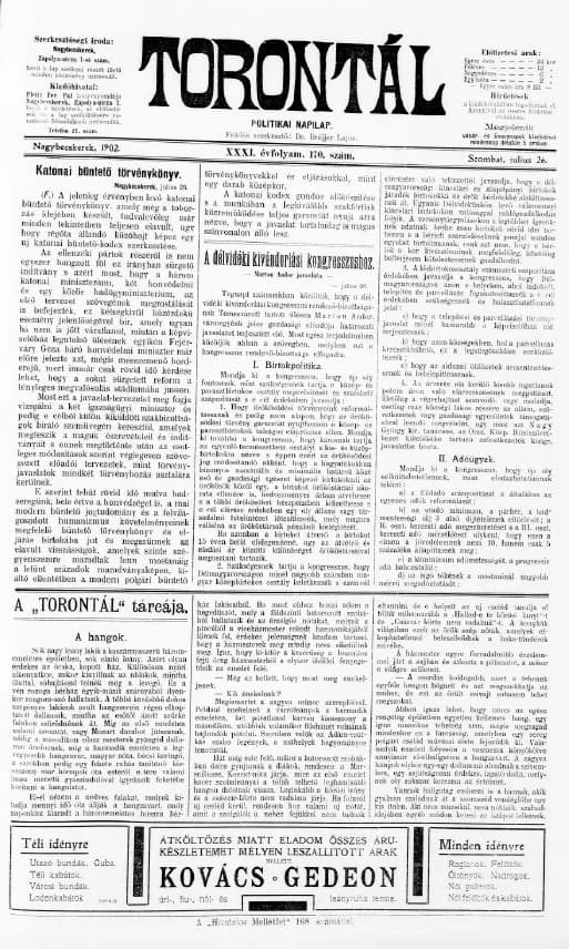 Torontál, 31. évf. 1902. július 26. 170. sz.