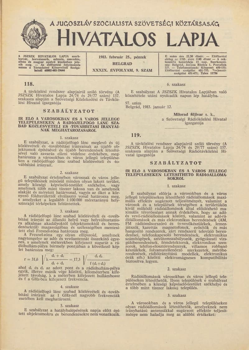 A Jugoszláv Szocialista Szövetségi Köztársaság Hivatalos Lapja, 39. évf. 1983. február 25. 9. sz. 153–188. oldal