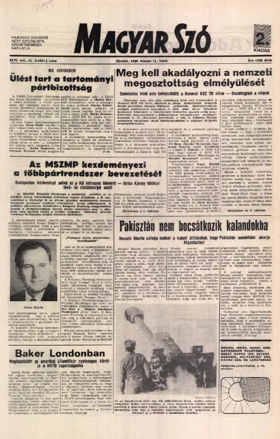 Magyar Szó, 46. évf. 1989. február 13. 41. sz. 1–20. oldal