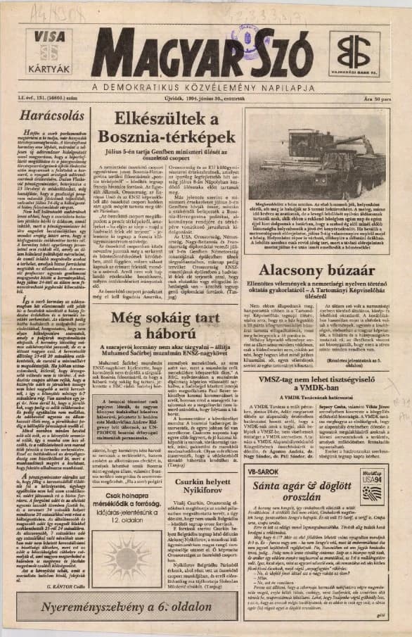 Magyar Szó, 51. évf. 1994. június 30. 131. sz. 1–16. oldal