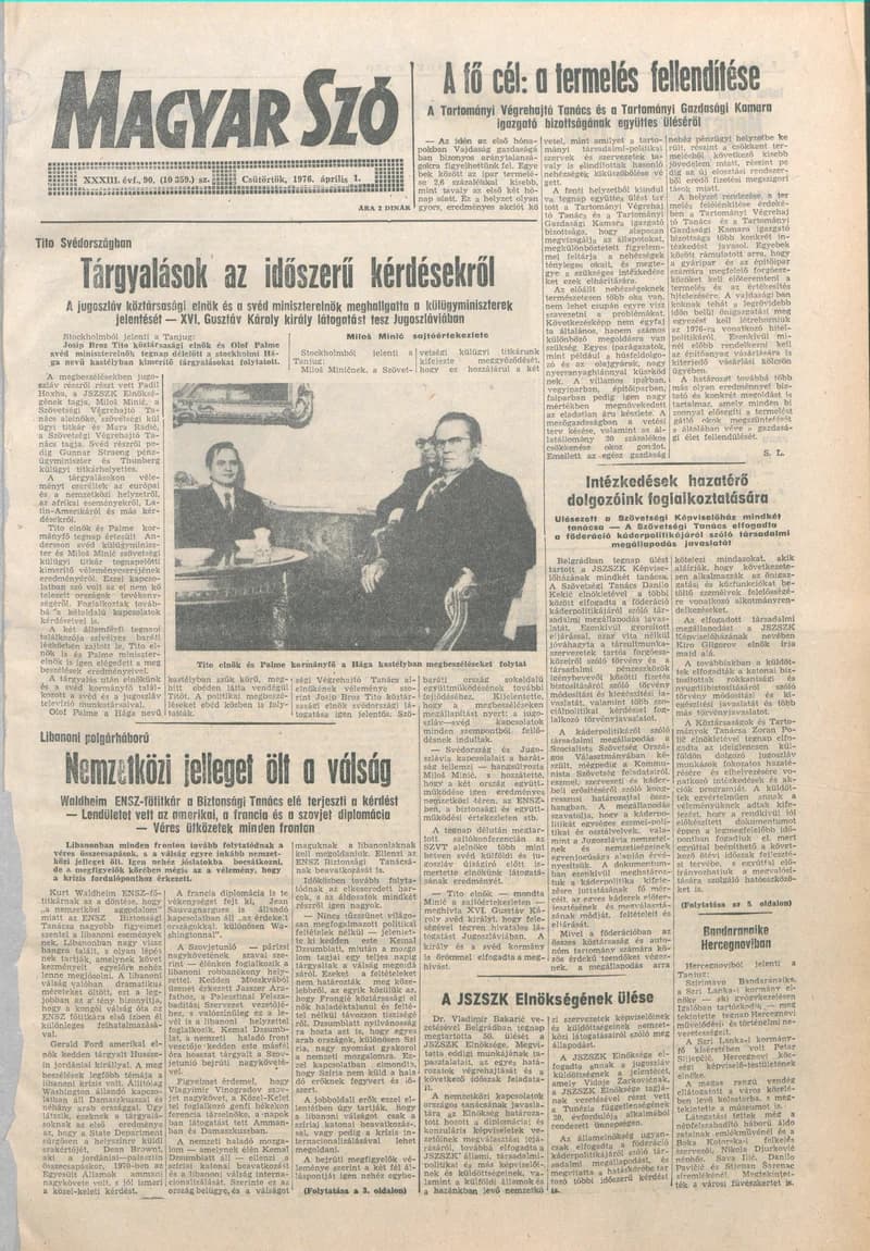 Magyar Szó, 33. évf. 1976. április 1. 90. sz. 1–20. oldal