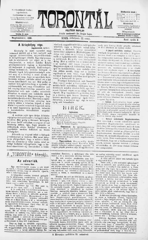 Torontál, 29. évf. 1900. április 3. 77. sz.