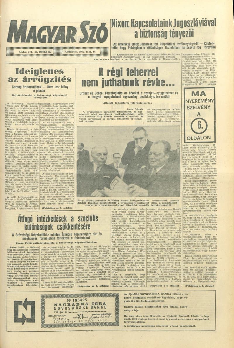 Magyar Szó, 29. évf. 1972. február 10. 39. sz. 1–12. oldal