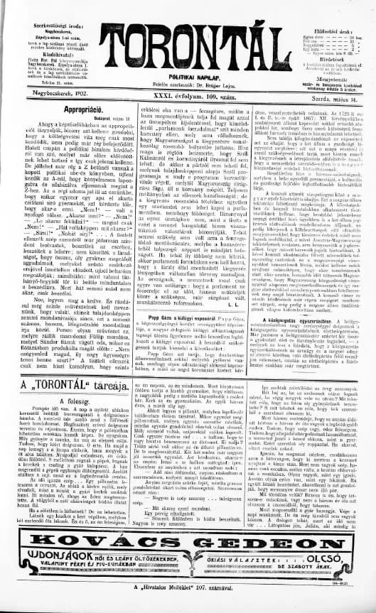 Torontál, 31. évf. 1902. május 14. 109. sz.