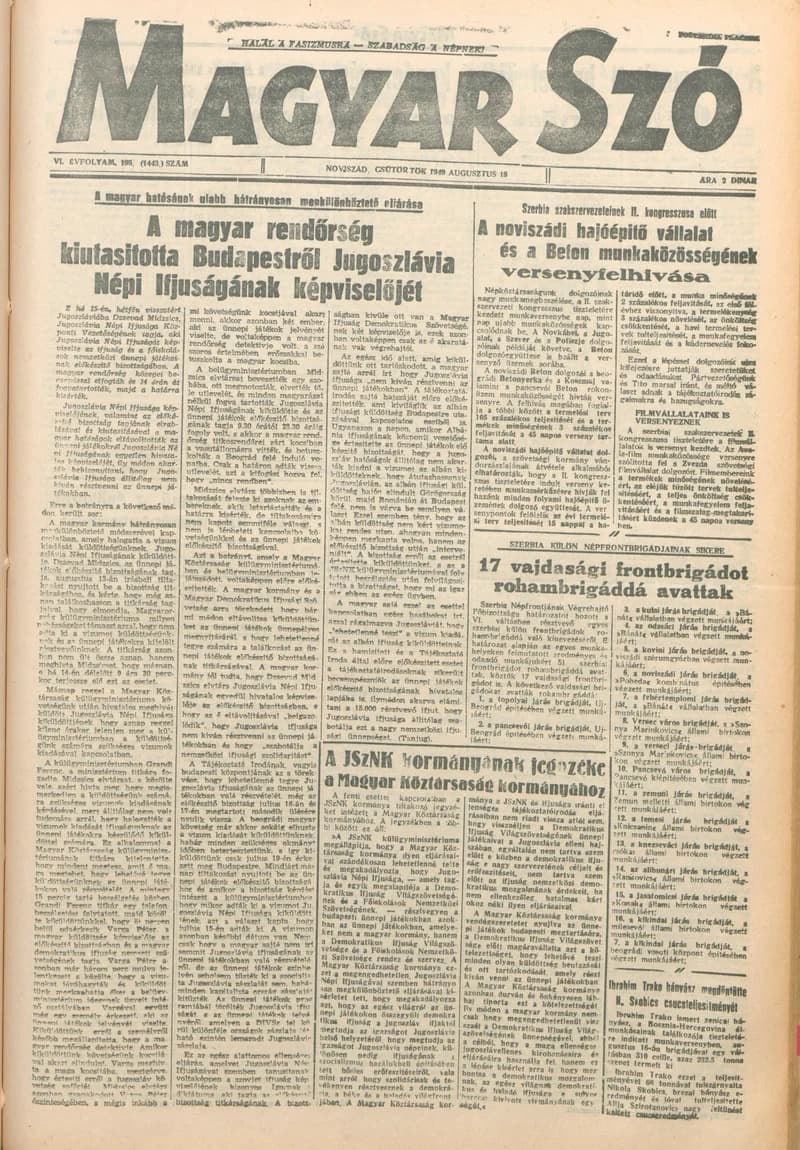 Magyar Szó, 6. évf. 1949. augusztus 18. 195. sz. 1–4. oldal