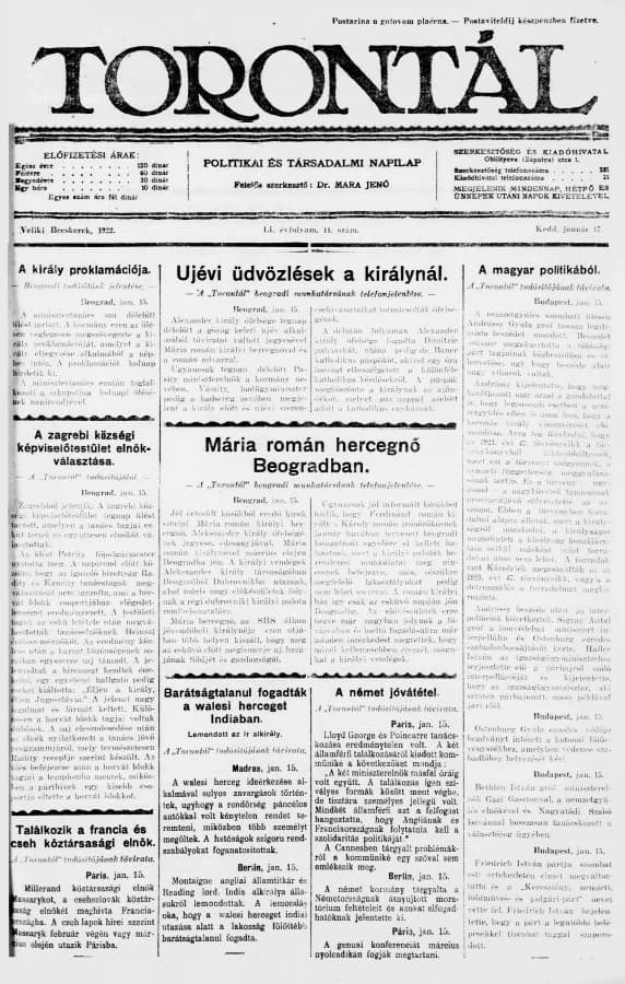 Torontál, 51. évf. 1922. január 17. 11. sz.