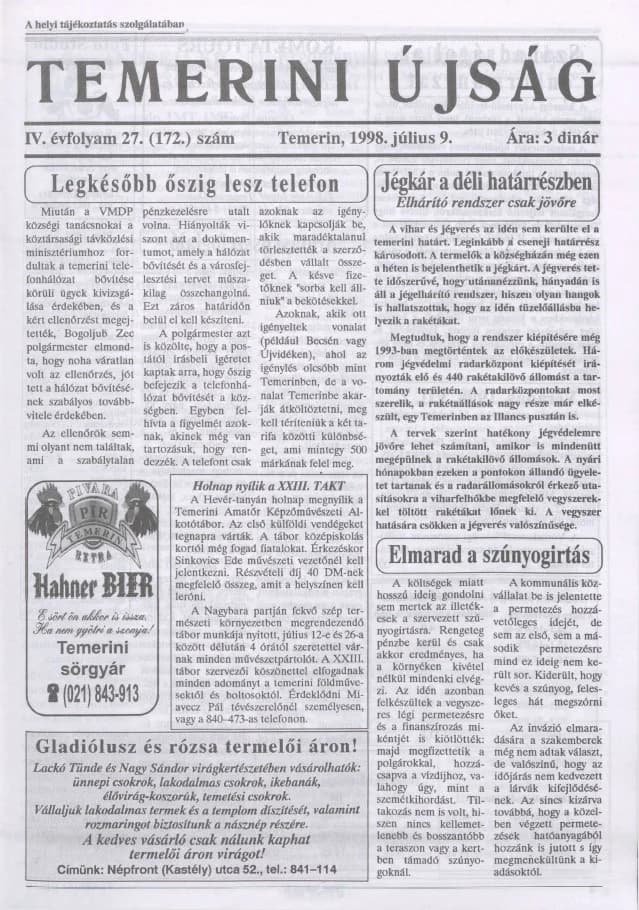 Temerini Újság, 4. évf. 1998. július 9. 27. sz.