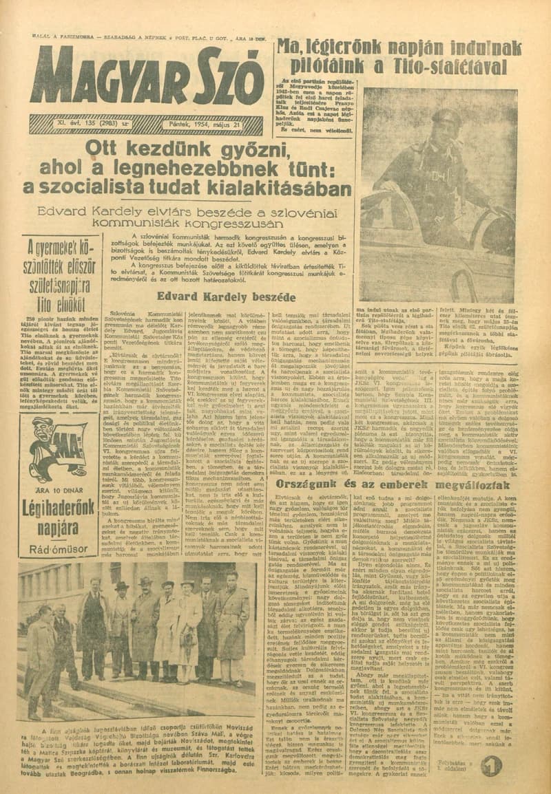 Magyar Szó, 11. évf. 1954. május 21. 135. sz. 1–8. oldal