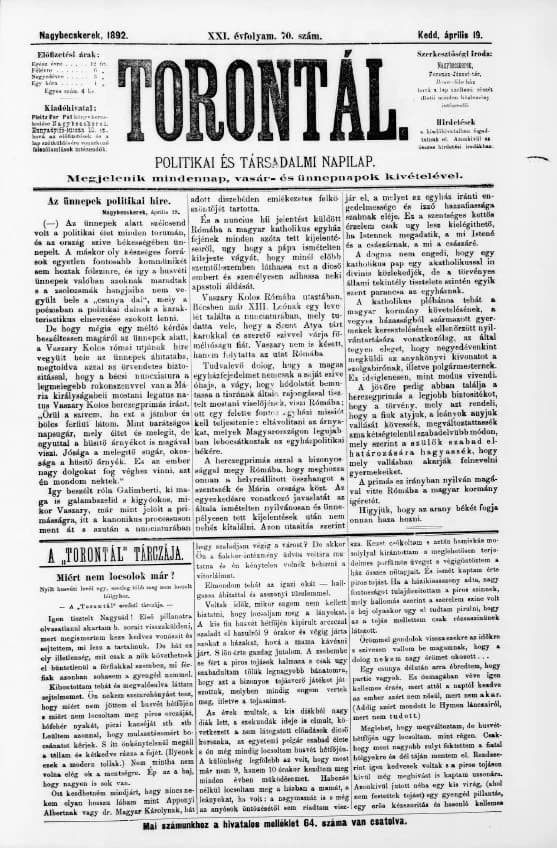 Torontál, 21. évf. 1892. április 19. 70. sz.