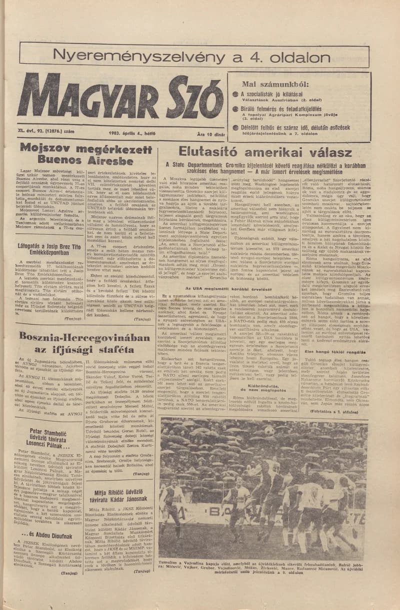 Magyar Szó, 40. évf. 1983. április 4. 92. sz. 1–16. oldal