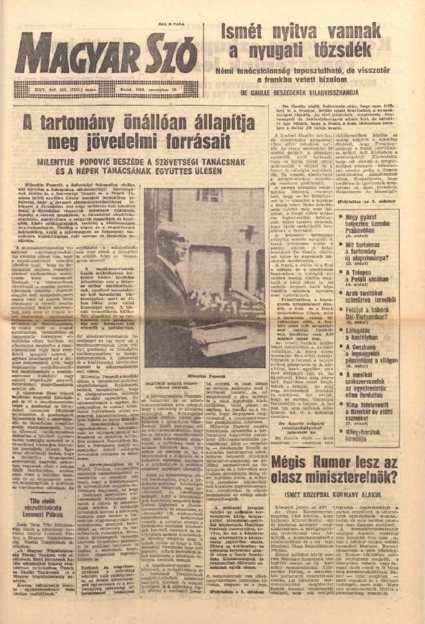 Magyar Szó, 25. évf. 1968. november 26. 327. sz. 1–16. oldal