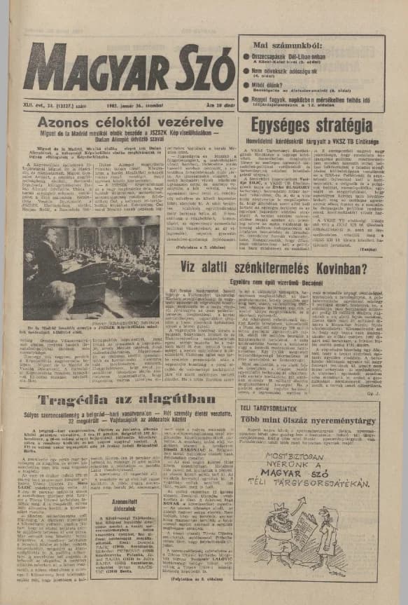 Magyar Szó, 42. évf. 1985. január 26. 24. sz. 1–24. oldal