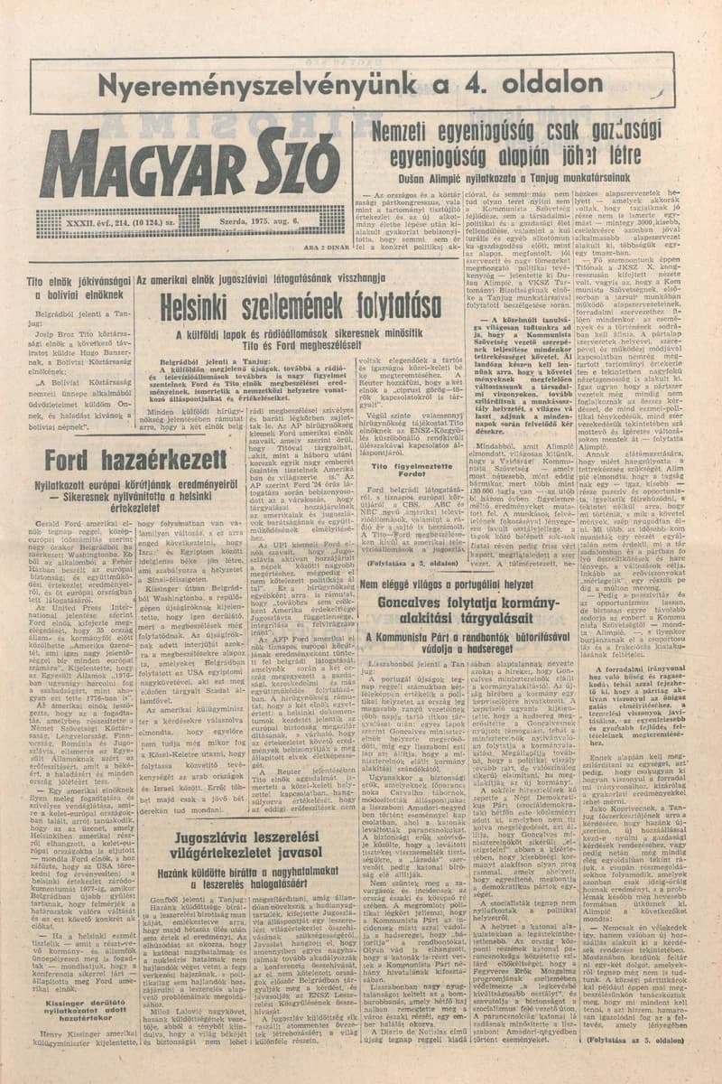Magyar Szó, 32. évf. 1975. augusztus 6. 214. sz.