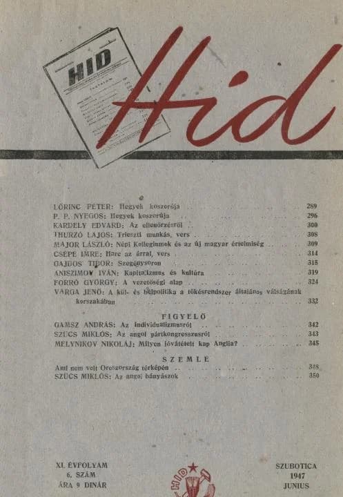 Híd, 11. évf. 1947. június. 6. sz. 290–352. oldal
