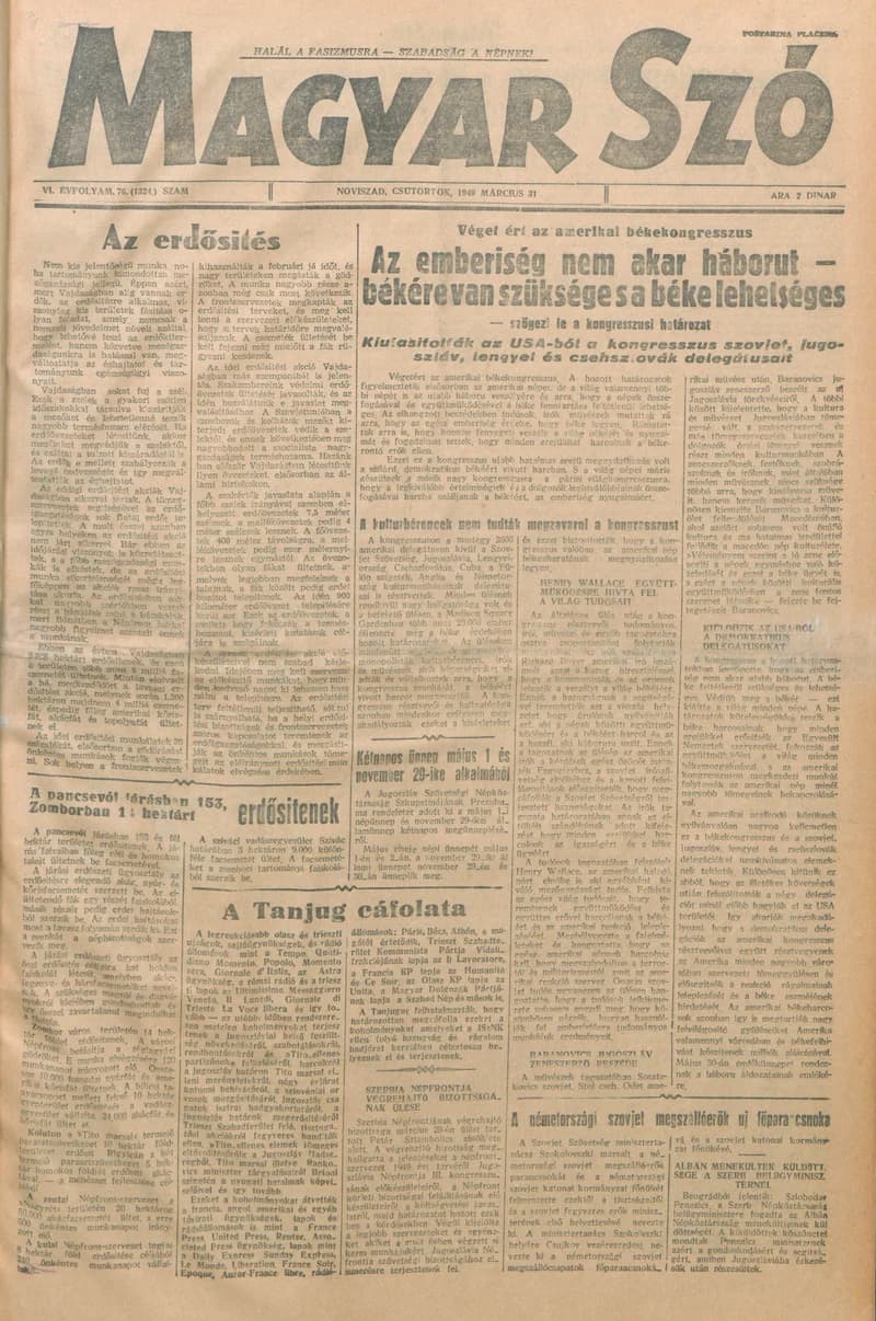 Magyar Szó, 6. évf. 1949. március 31. 76. sz. 1–4. oldal