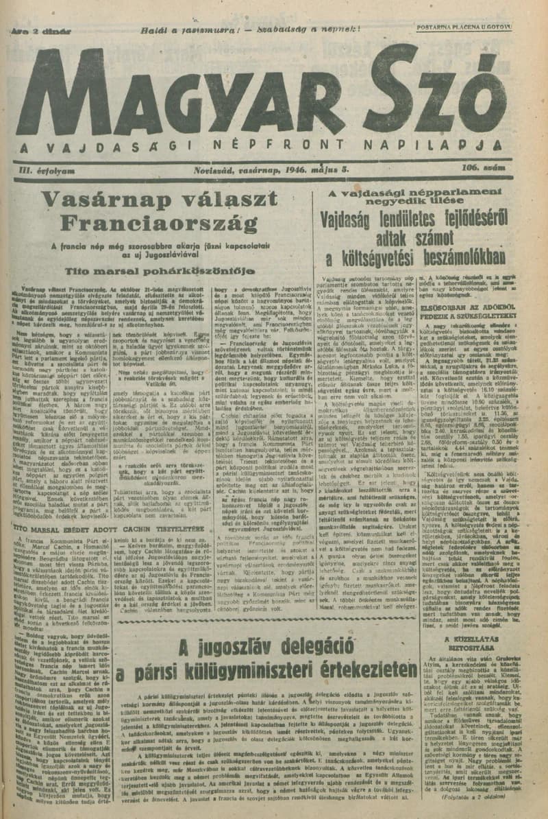Magyar Szó, 3. évf. 1946. május 5. 106. sz. 1–8. oldal