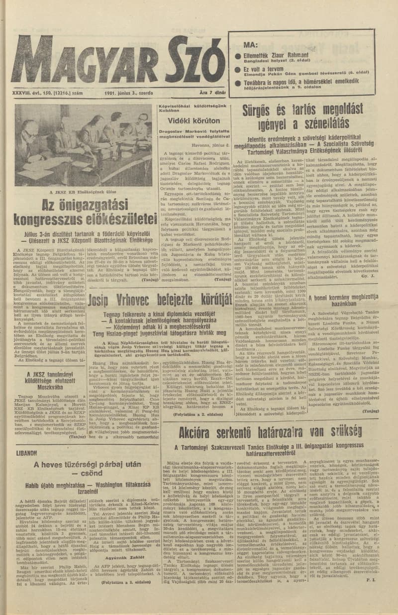 Magyar Szó, 38. évf. 1981. június 3. 150. sz.