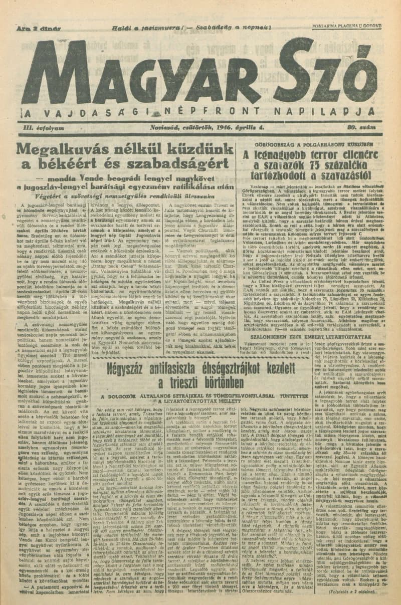 Magyar Szó, 3. évf. 1946. április 4. 80. sz. 1–8. oldal