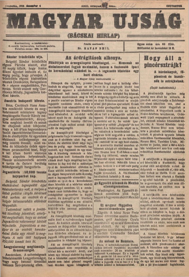 Bácskai Hirlap, 23. évf. 1919. december 4. 144. sz.