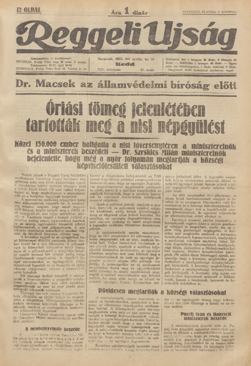 Reggeli Újság, 14. évf. 1933. április 28. 100. sz.