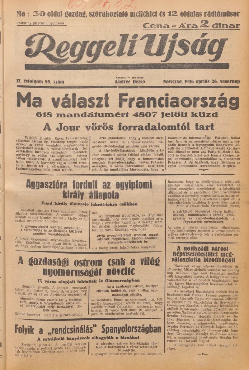 Reggeli Újság, 17. évf. 1936. április 26. 99. sz.