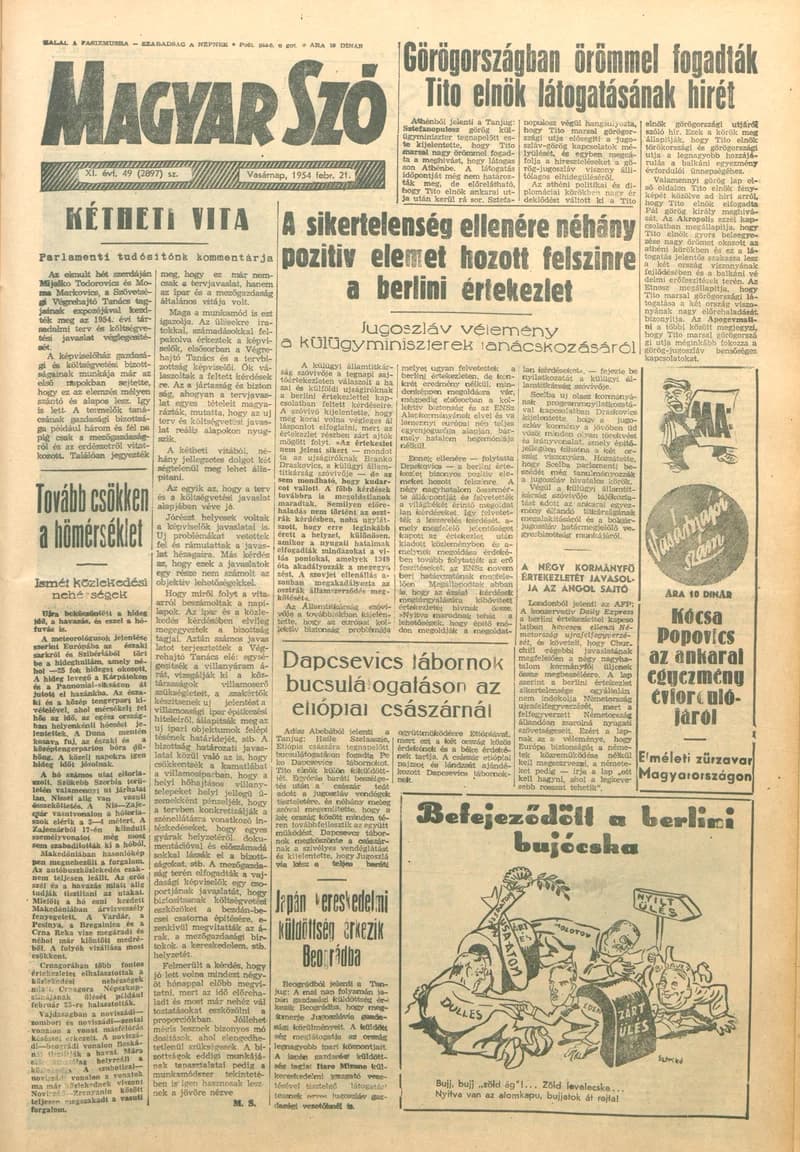 Magyar Szó, 11. évf. 1954. február 21. 49. sz. 1–10. oldal