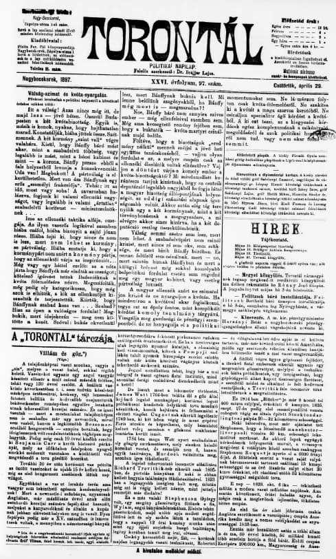 Torontál, 26. évf. 1897. április 29. 97. sz.