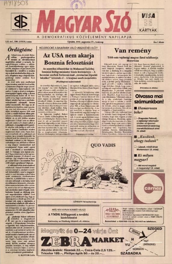 Magyar Szó, 52. évf. 1995. augusztus 27. 199. sz. 1–24. oldal