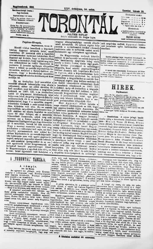 Torontál, 25. évf. 1896. február 29. 50. sz.