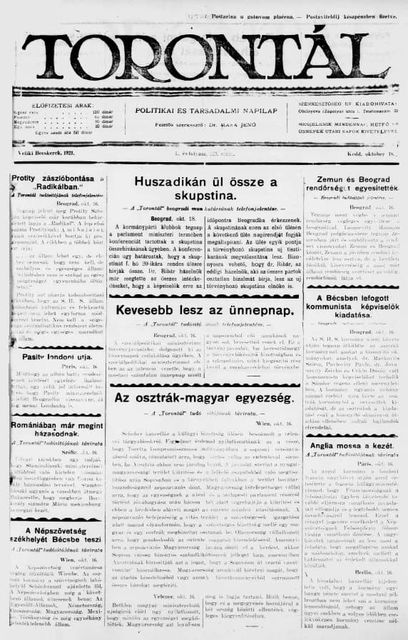 Torontál, 50. évf. 1921. október 18. 229. sz.