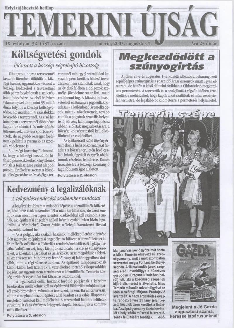Temerini Újság, 9. évf. 2003. augusztus 7. 32. sz.