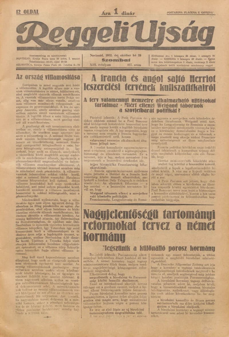 Reggeli Újság, 13. évf. 1932. október 29. 257. sz.