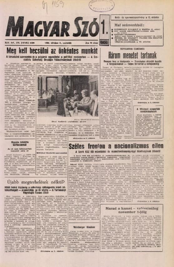 Magyar Szó, 43. évf. 1986. október 9. 278. sz. 1–20. oldal
